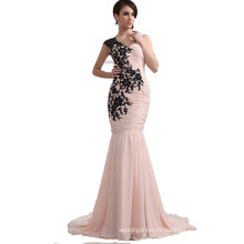 ED040 Pink Mother of Bride Dress With black Lace appliques One Shoulder Chiffon Elegant Mermaid Evening Dresses